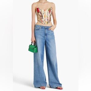 zimmermann strapless floral print linen and silk blend bustier top